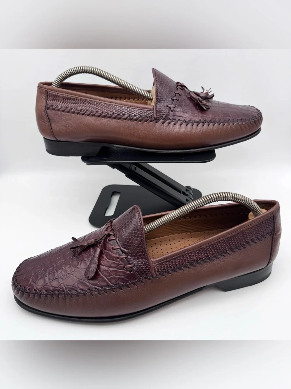 Mezlan Genuine Crocodile Brown Leather Tassel Slip-On Loafers Men's Size 10 M